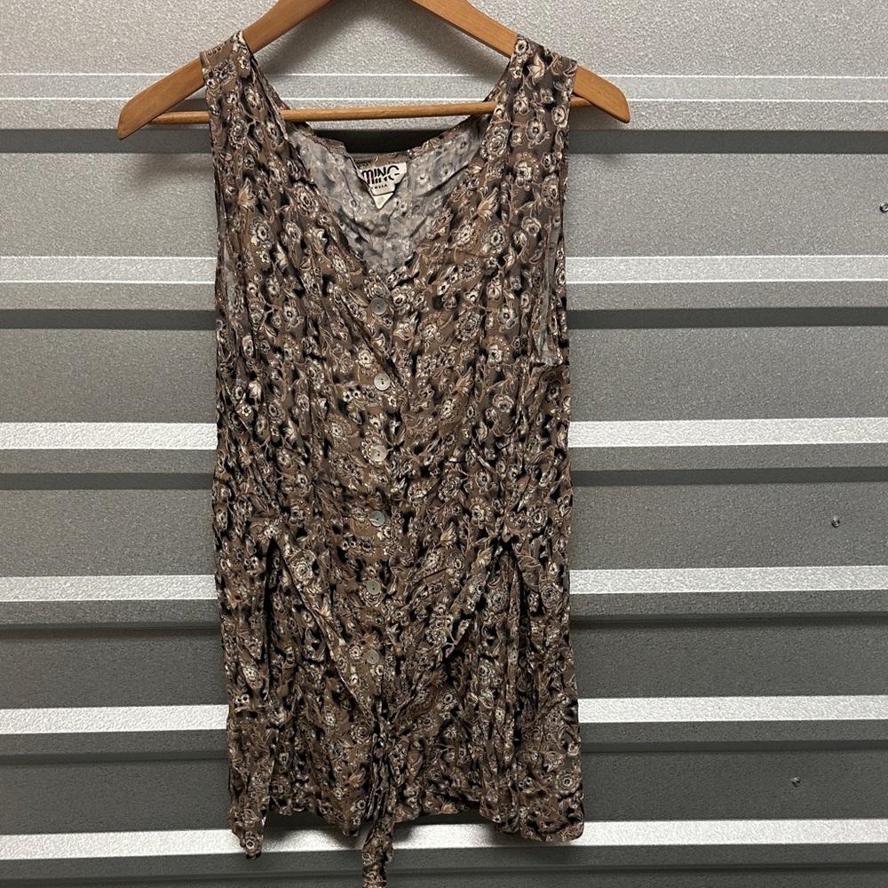 Timing Womens Vintage Floral Tank Top Blouse Made in USA Retro Size‎ large Y2K